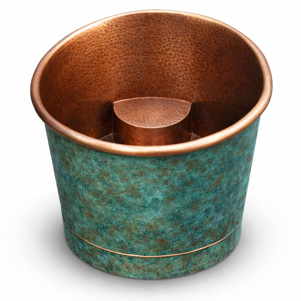 39-Inch Japanese Soaking Copper Bathtub Hammered Antique Copper Interior Blue-Green