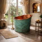 Load image into Gallery viewer, 39-Inch Japanese Soaking Copper Bathtub Hammered Antique Copper Interior Blue-Green
