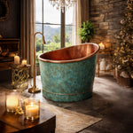 Load image into Gallery viewer, 39-Inch Japanese Soaking Copper Bathtub Hammered Antique Copper Interior Blue-Green
