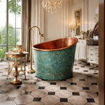 Load image into Gallery viewer, 39-Inch Japanese Soaking Copper Bathtub Hammered Antique Copper Interior Blue-Green
