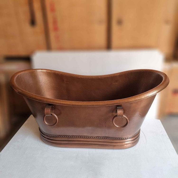 Hammered Antique Copper Tub with Ring Handles