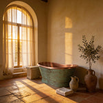 Load image into Gallery viewer, Slanting Base Copper Bathtub Hammered Antique Copper Interior &amp; Patina Exterior Finish
