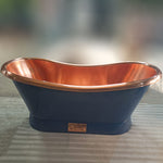 Load image into Gallery viewer, Slanting Base Copper Bathtub Copper Interior &amp; RAL5022 Night Blue Exterior
