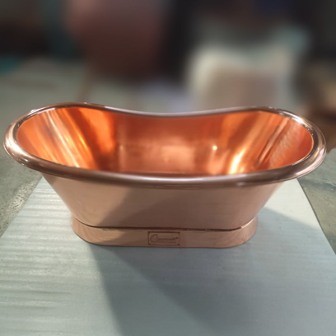 Slanting Base Copper Bathtub Full Shining Copper Finish