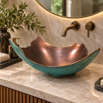 Load image into Gallery viewer, Broken Earthen Vessel Style Cast Bronze Sink Antique Finish Inside &amp; Patina Outside
