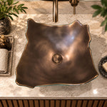 Load image into Gallery viewer, Broken Earthen Vessel Style Cast Bronze Sink Antique Finish Inside &amp; Patina Outside
