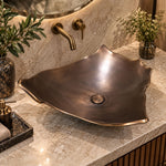Load image into Gallery viewer, Broken Earthen Vessel Style Cast Bronze Sink Antique Finish Inside &amp; Patina Outside
