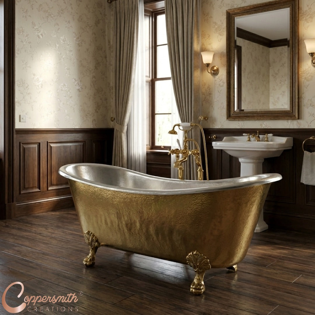 Clawfoot Brass Bathtub Hammered Brass Exterior & Nickel Interior