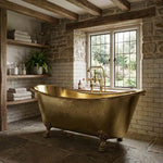 Load image into Gallery viewer, Clawfoot Brass Bathtub Hammered Exterior Full Brass Finish
