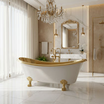 Clawfoot Brass Bathtub Polished Brass Interior & Matt White Exterior Finish