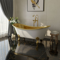 Clawfoot Brass Bathtub Polished Brass Interior & Matt White Exterior Finish
