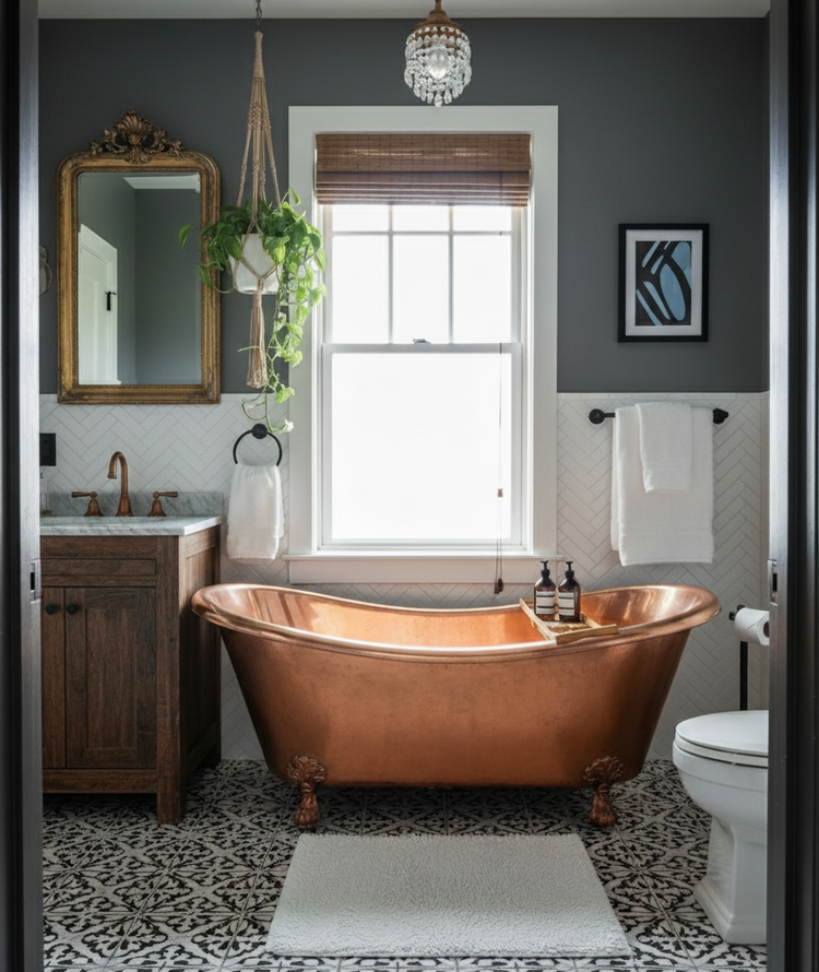 Clawfoot Copper Bathtub Hammered Polished Copper Finish