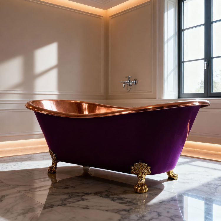 Clawfoot Copper Bathtub Polish Copper Inside RAL 4007 Purple violet Outside