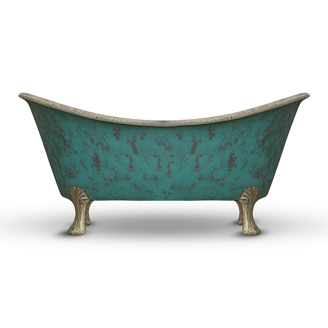 Clawfoot Copper Bathtub Verdigris Patina Exterior & Tin Interior Double Slipper
