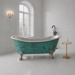 Load image into Gallery viewer, Clawfoot Copper Bathtub Verdigris Patina Exterior &amp; Tin Interior Double Slipper
