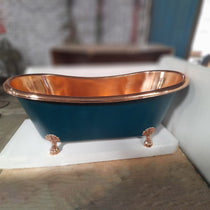 Copper Bathtub RAL 6004 Blue-Green Exterior & Copper Clawfoot Legs