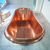 Copper Bathtub RAL 6004 Blue-Green Exterior & Copper Clawfoot Legs