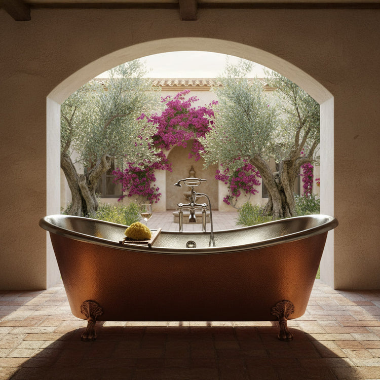 Copper Clawfoot Tub Nickel Interior Antique Hammered Copper Exterior Double Slipper