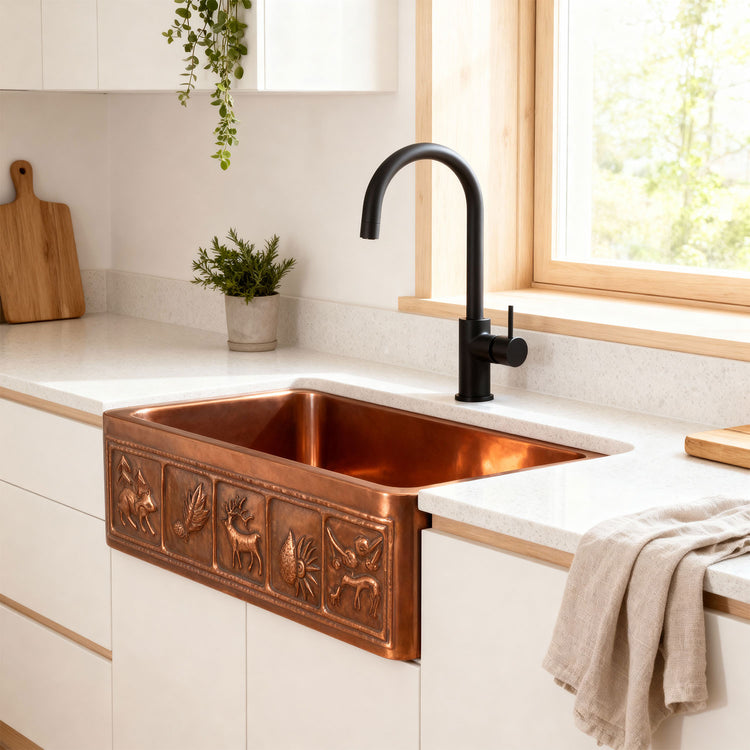 Copper Farmhouse Sink Animal Front Apron