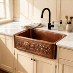 Load image into Gallery viewer, Copper Farmhouse Sink Sunflower Front Apron
