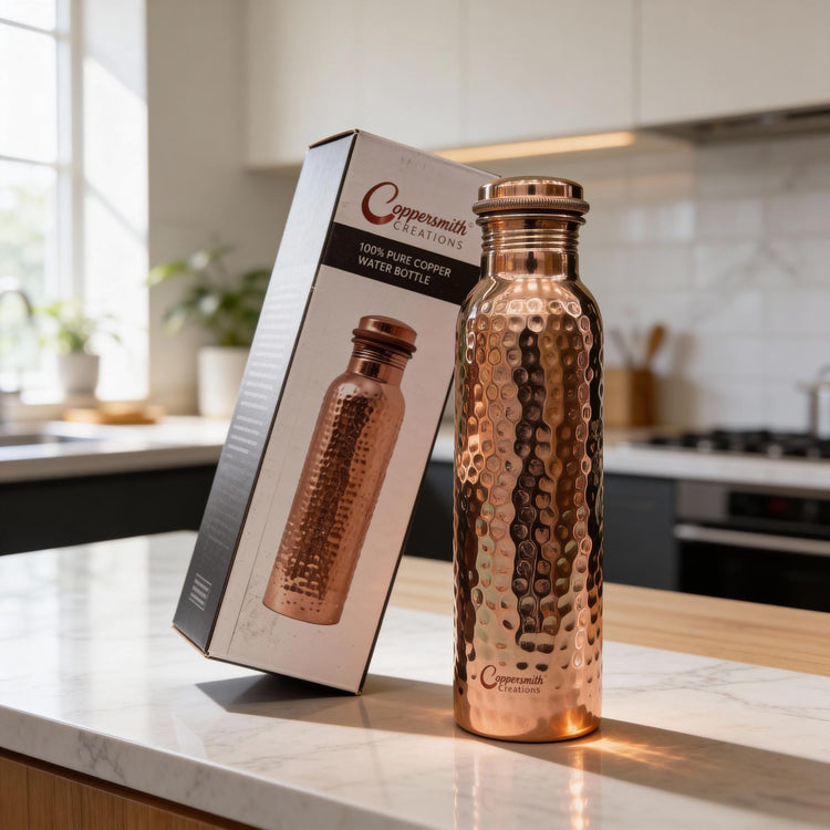Copper Water Bottle Hammered Polish Finish