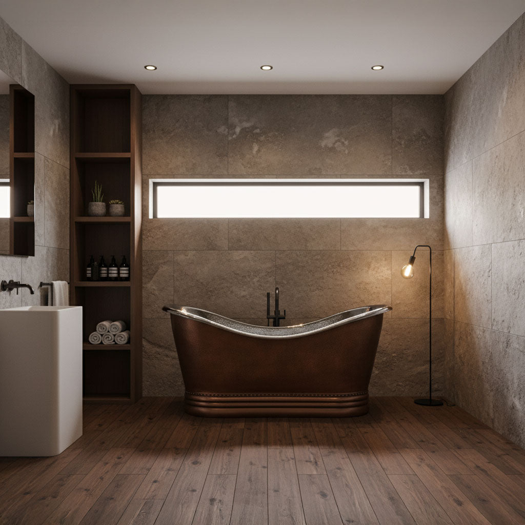 Double Slipper Nickel Interior Copper Bathtub