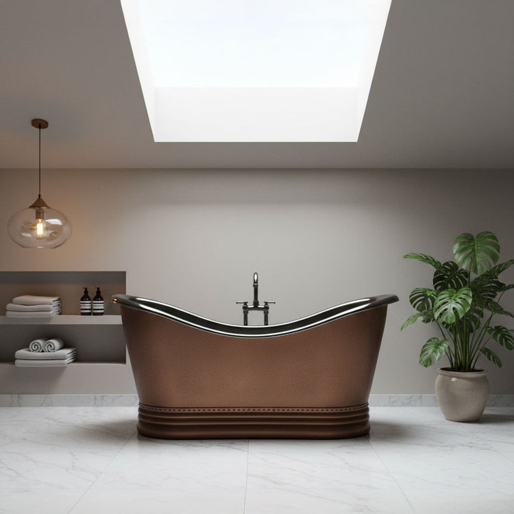 Double Slipper Nickel Interior Copper Bathtub