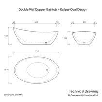 Double Wall Copper Bathtub Charcoal Black Antique – Eclipse Oval Design