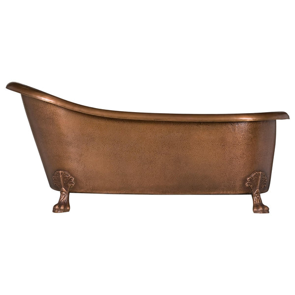 Hammered Antique Copper Single Slipper Clawfoot Bathtub with Solid-Style Clawfoot Legs