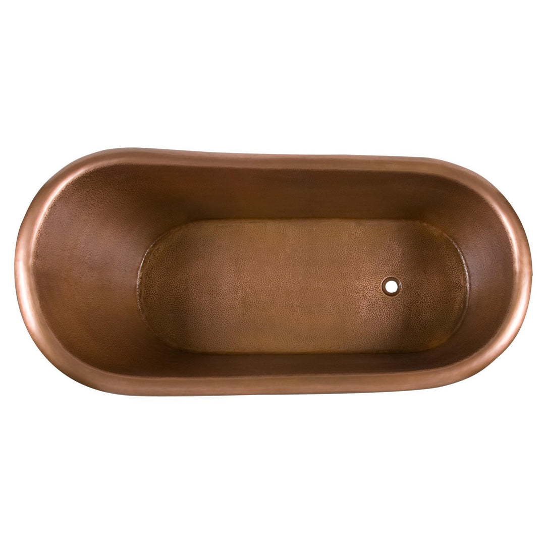 Hammered Antique Copper Single Slipper Clawfoot Bathtub with Solid-Style Clawfoot Legs