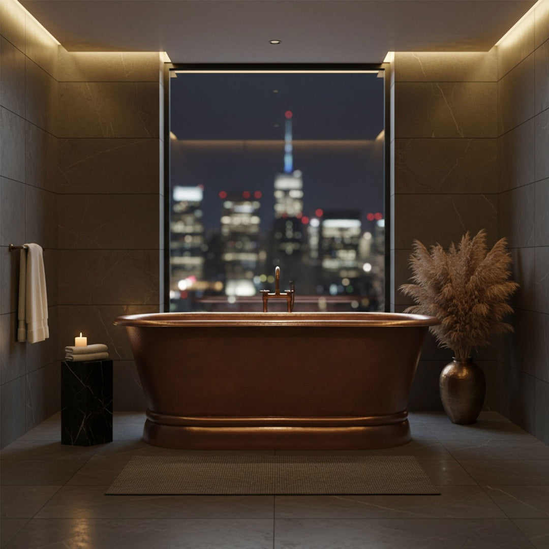 Hammered Antique Finish Pedestal Copper Bathtub