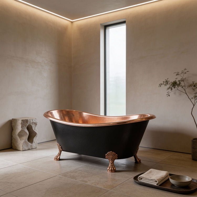 Hammered Clawfoot Copper Bathtub Copper Interior & Black Exterior