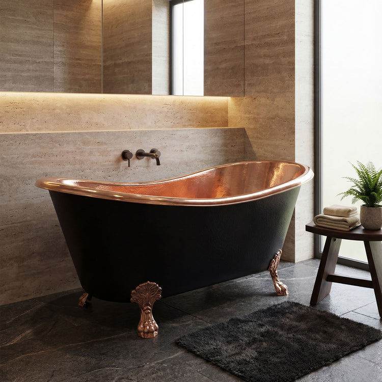 Hammered Clawfoot Copper Bathtub Copper Interior & Black Exterior