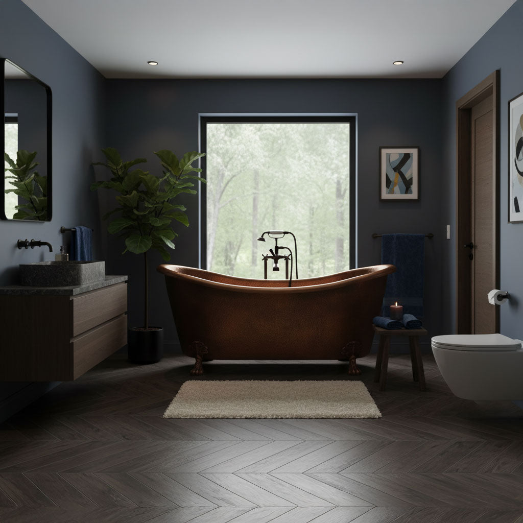 Hammered Clawfoot Copper Double Slipper Tub