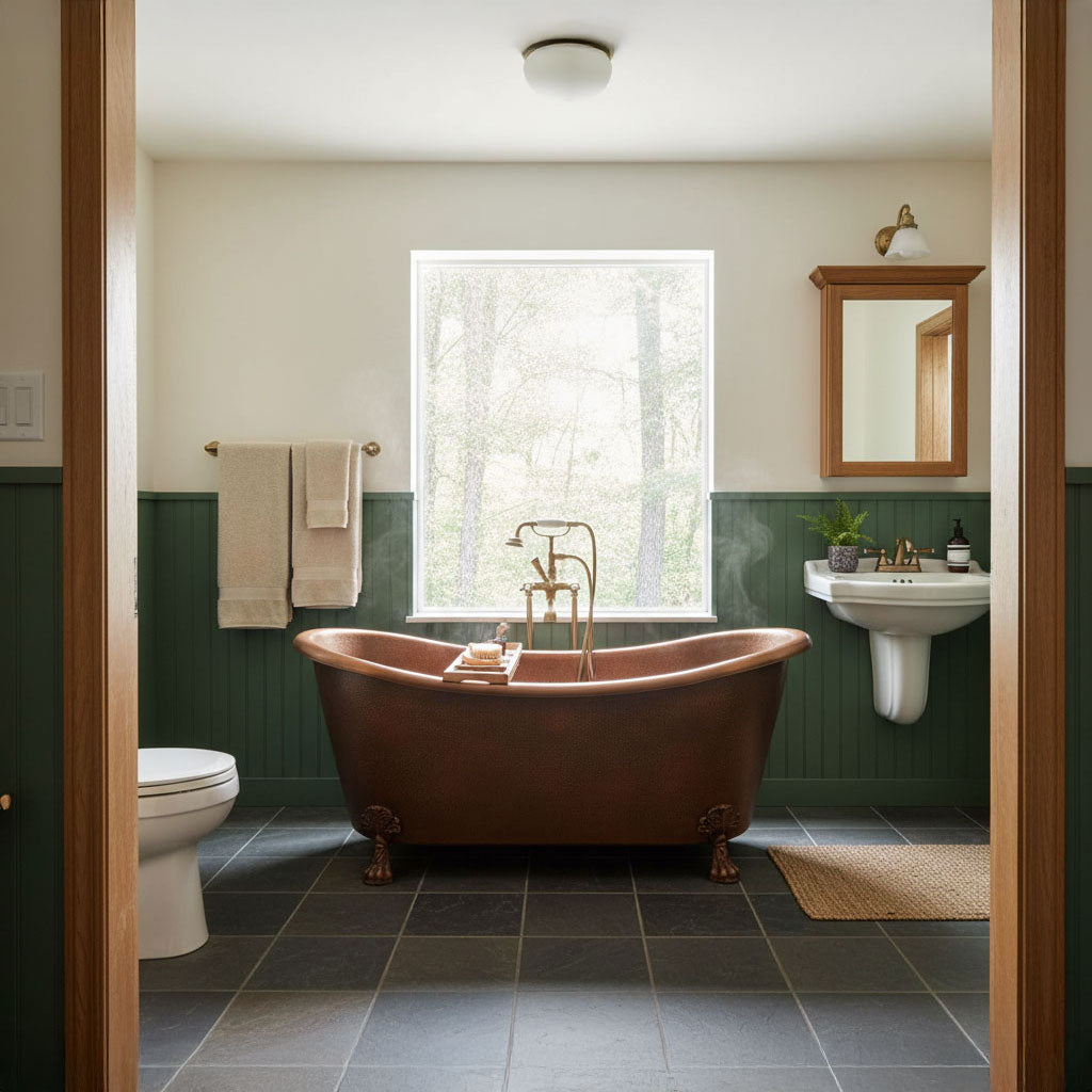 Hammered Clawfoot Copper Double Slipper Tub