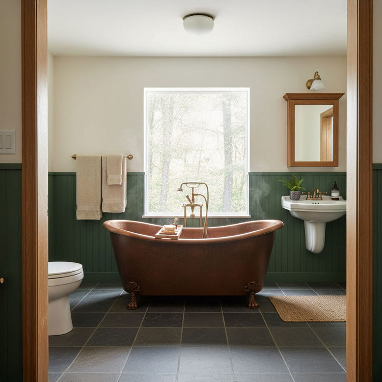 Hammered Clawfoot Copper Double Slipper Tub