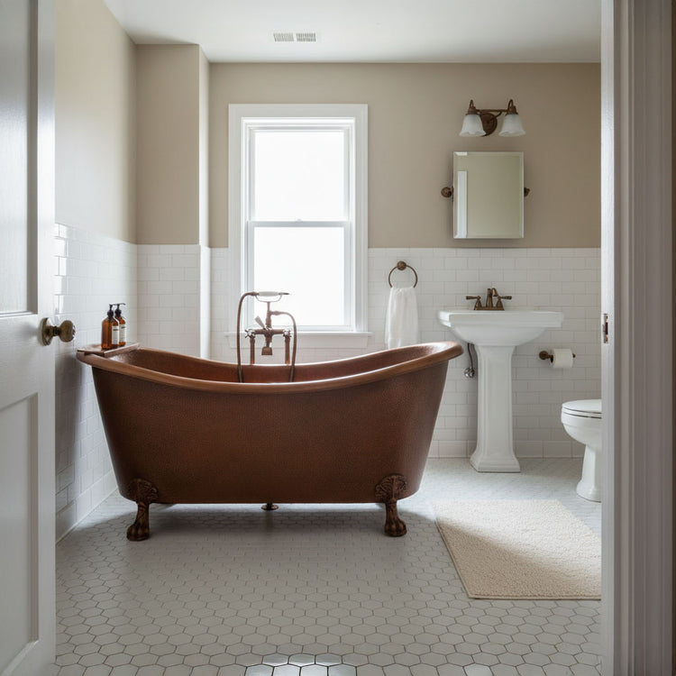 Hammered Clawfoot Copper Double Slipper Tub