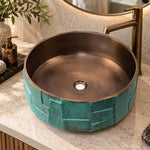 Load image into Gallery viewer, Handcrafted Geometric Relief Cast Bronze Sink with Antique Interior &amp; Patina Exterior
