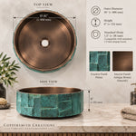 Load image into Gallery viewer, Handcrafted Geometric Relief Cast Bronze Sink with Antique Interior &amp; Patina Exterior
