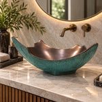 Load image into Gallery viewer, Broken Earthen Vessel Style Cast Bronze Sink Antique Finish Inside &amp; Patina Outside
