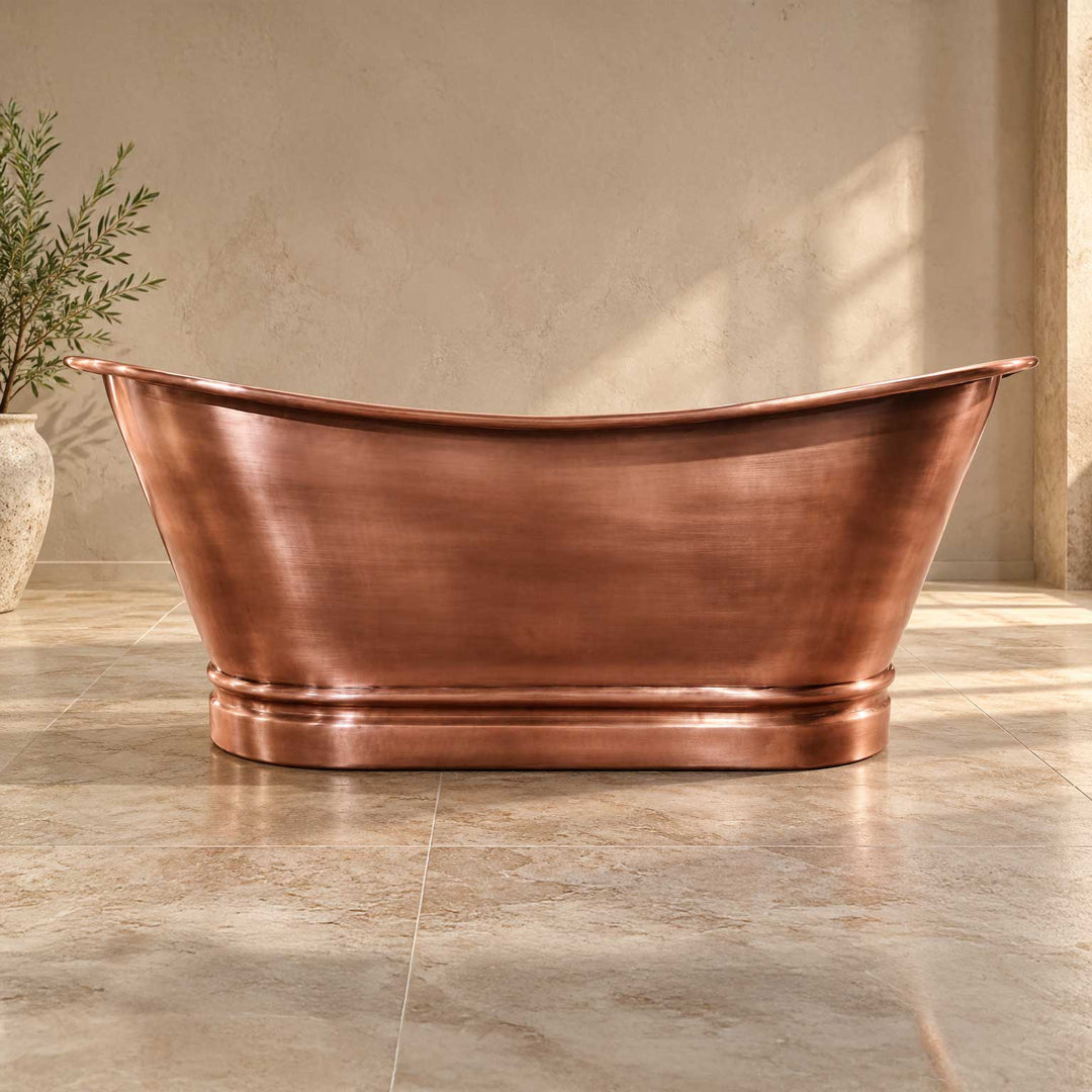 Flat Rim Freestanding Copper Bathtub Smooth Plain Medium Antique Finish Interior & Exterior
