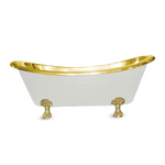Load image into Gallery viewer, Clawfoot Brass Bathtub Polished Brass Interior &amp; Matt White Exterior Finish
