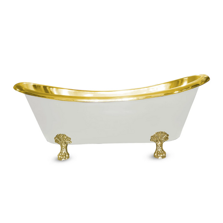 Clawfoot Brass Bathtub Polished Brass Interior & Matt White Exterior Finish