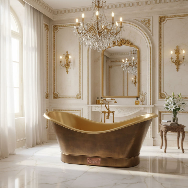 Roll Top Brass Bathtub Polished Interior & Antique Finish exterior