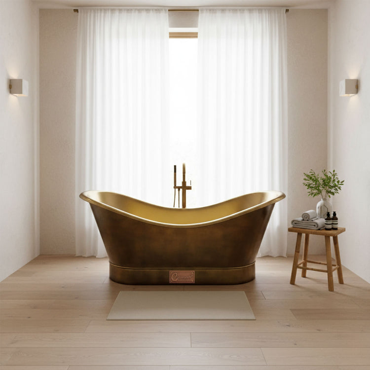 Roll Top Brass Bathtub Polished Interior & Antique Finish exterior