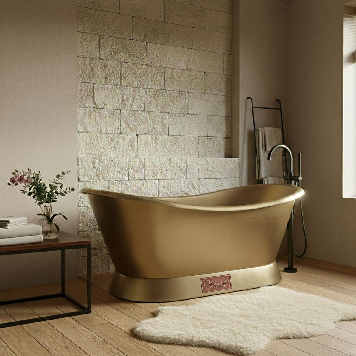 Slanting base brass bathtub brushed full brass finish