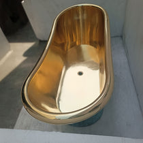 Slanting Base Brass Bathtub Polished Brass Inside & Patina Outside