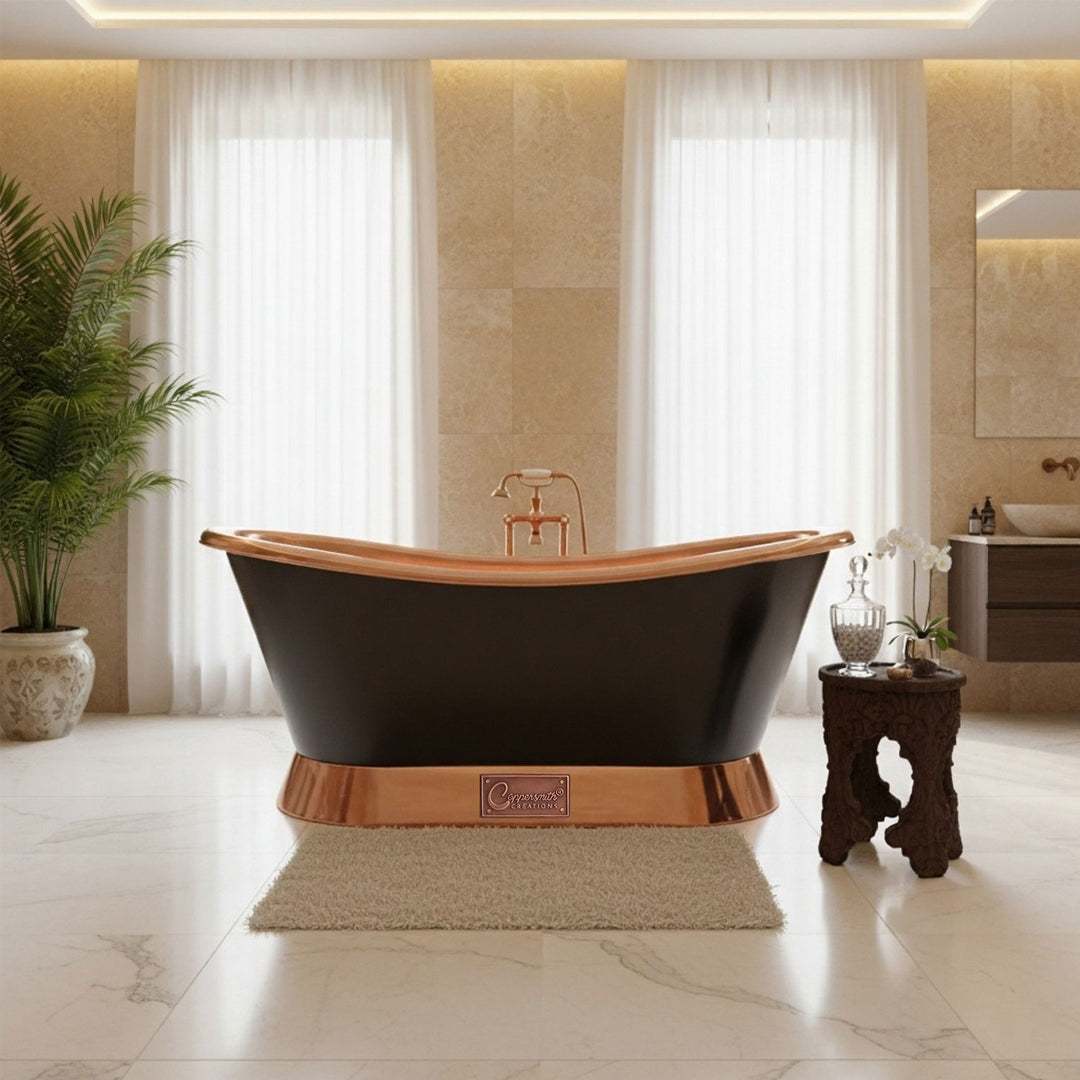 Slanting Base Copper Bathtub Copper Inside & on Base Black Outside