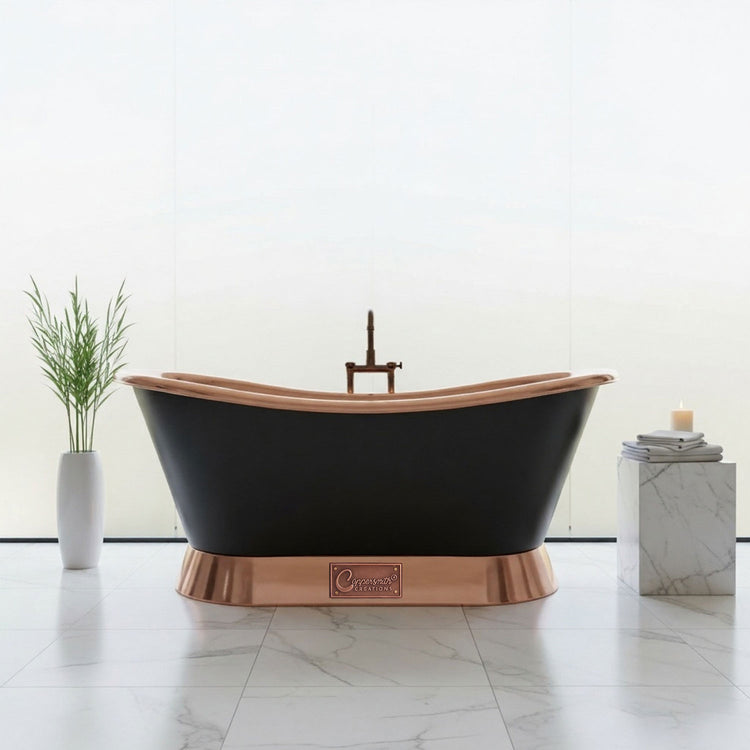 Slanting Base Copper Bathtub Copper Inside & on Base Black Outside