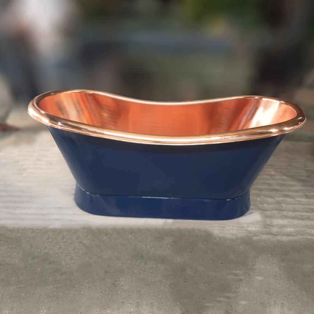 Slanting Base Copper Bathtub Copper Interior & RAL5022 Night Blue Exterior